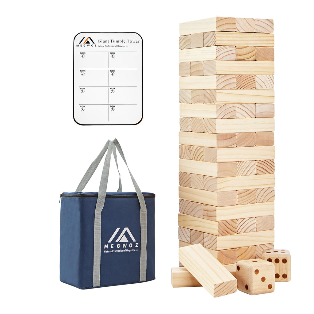Megwoz Giant Tumble Tower Games for Kids and Adults 57 Blocks New Zealand Pine Wooden Blocks Stacking to Over 4.2FT Family Game for Indoors Outdoors Yard Games for Family