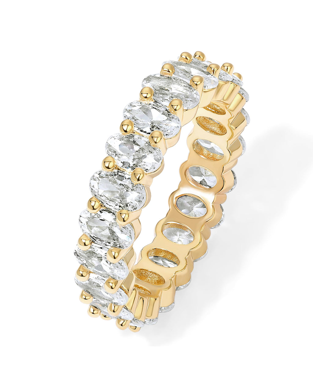 PAVOI 14K Yellow Gold Plated Oval Cubic Zirconia Stone Love Ring for Women
