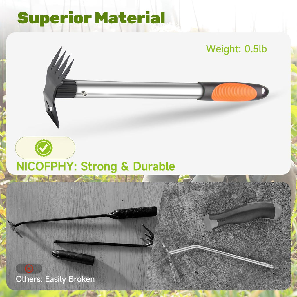 2 in 1 Manual Weeding Rake and Garden Hoe for Yard Lawn Patio Garden