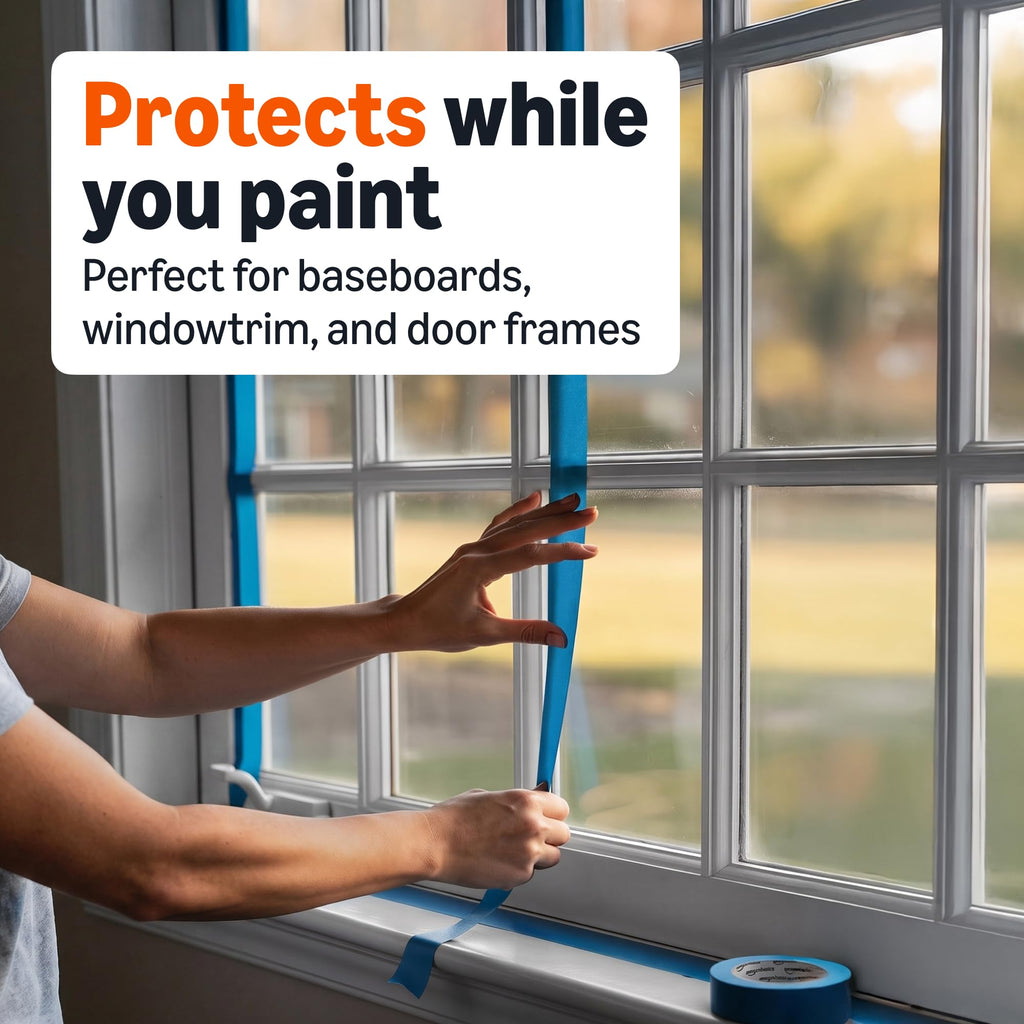 Amazon Basics Blue Painters Tape, Protects Surfaces, Removes Easily, No Residue, 0.94" x 60-Yard, 4 Rolls
