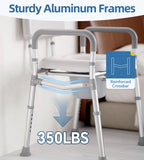 HOMLAND Bedside Commode with Padded Seat and Backrest, Aluminum Commode Toilet with Bucket, Easy Cleaning Portable Toilet for Adults and Seniors, 350 lb Capacity Enhanced Crossbar