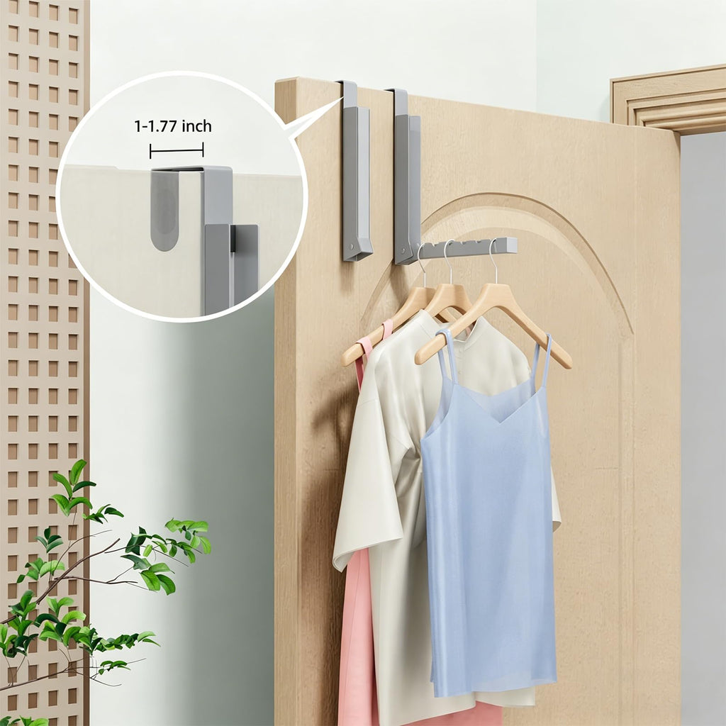 BAKON Over The Door Hanger Folding Clothes Drying Rack, Folding Hanging Coat Rack for Indoor Laundry Room Compact Small Space Foldable Portable Clothing Hanger Hook Collapsible-4 Pack (Gray)