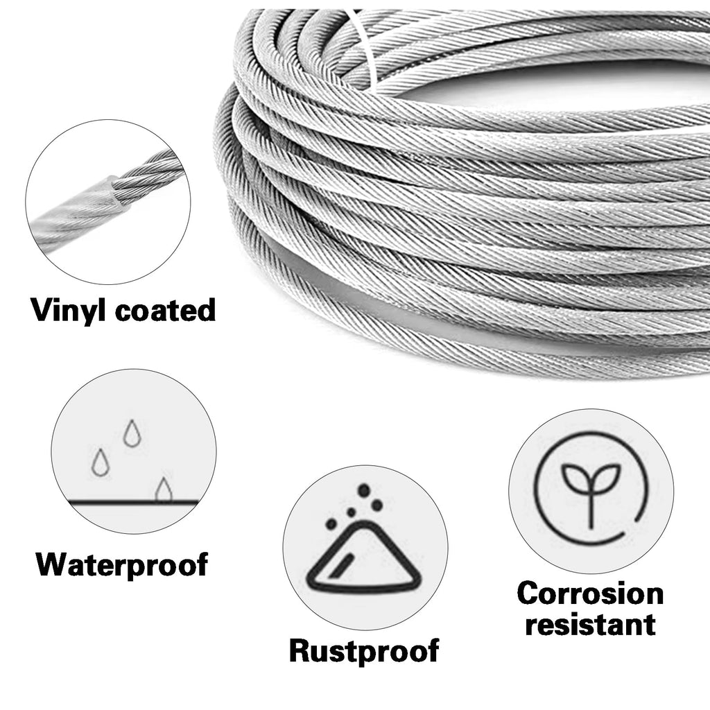 Shineyoo 1/8" Wire Rope Kit，Steel Wire Cable，200FT Turnbuckles for Cables Wire，Vinyl Coated Stainless Steel Cable Wire for Outdoor,Garden,Kitchen,Craft with Turnbuckle