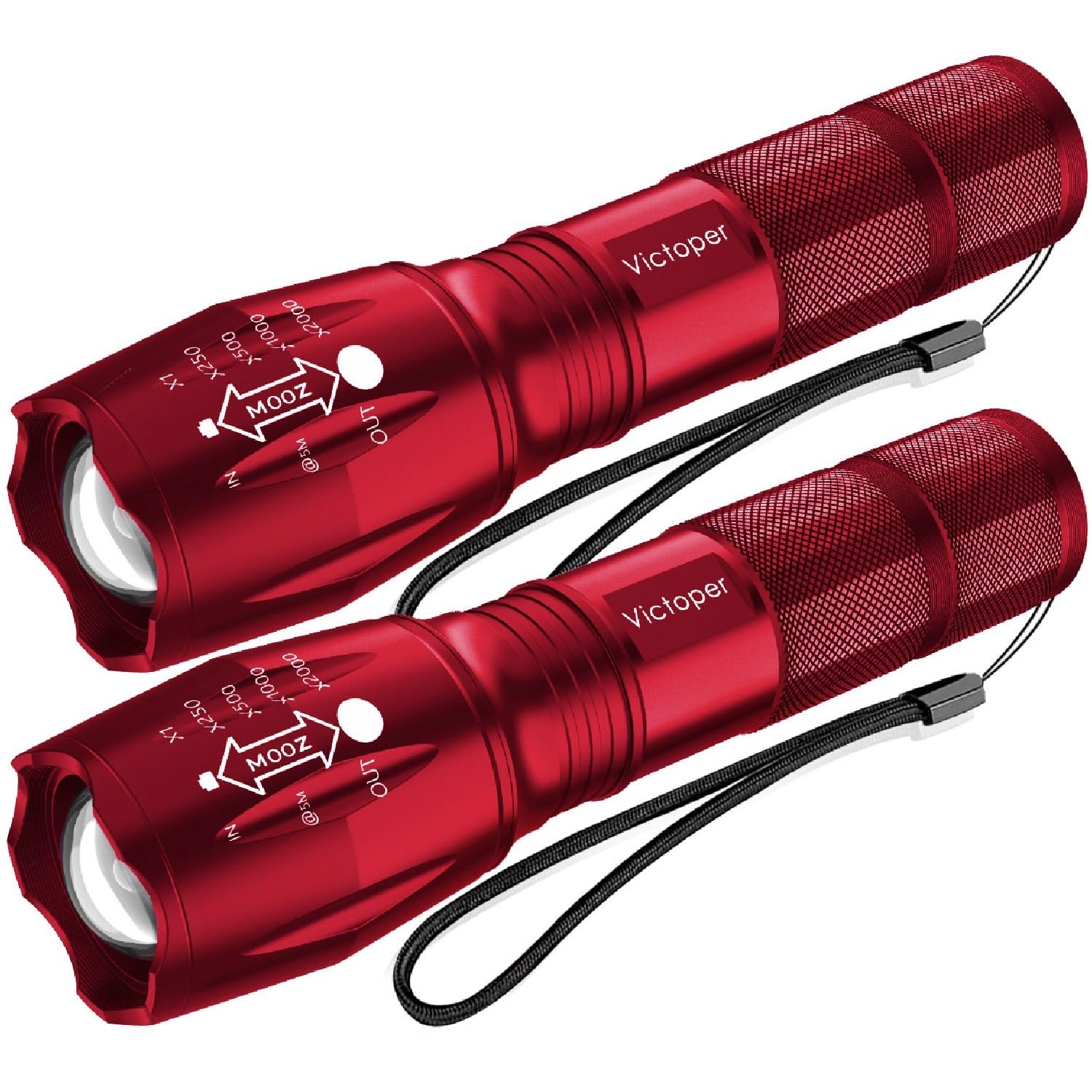 Victoper LED Flashlight 2 Pack Red, Bright Tactical Torch High Lumens 5 Modes, Waterproof Zoomable Flash Light for Outdoor, Birthday Gifts for Men, Dorm Room Hiking Camping Essentials Gear for Guys