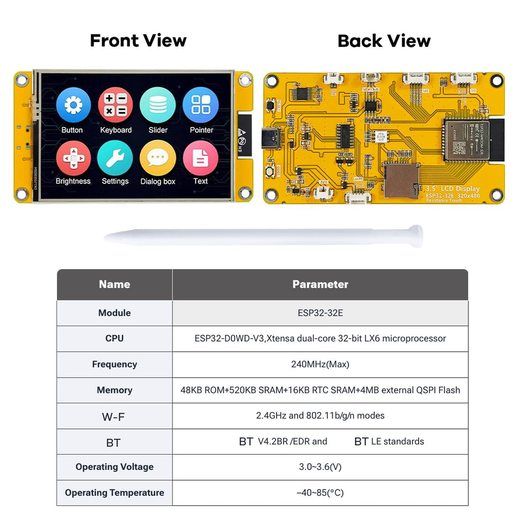 Hosyond 3.5'' 320x480 Touch Screen ESP32 Display with WiFi+BT, ST7796U Driver LCD TFT Screen Module for Arduino IoT
