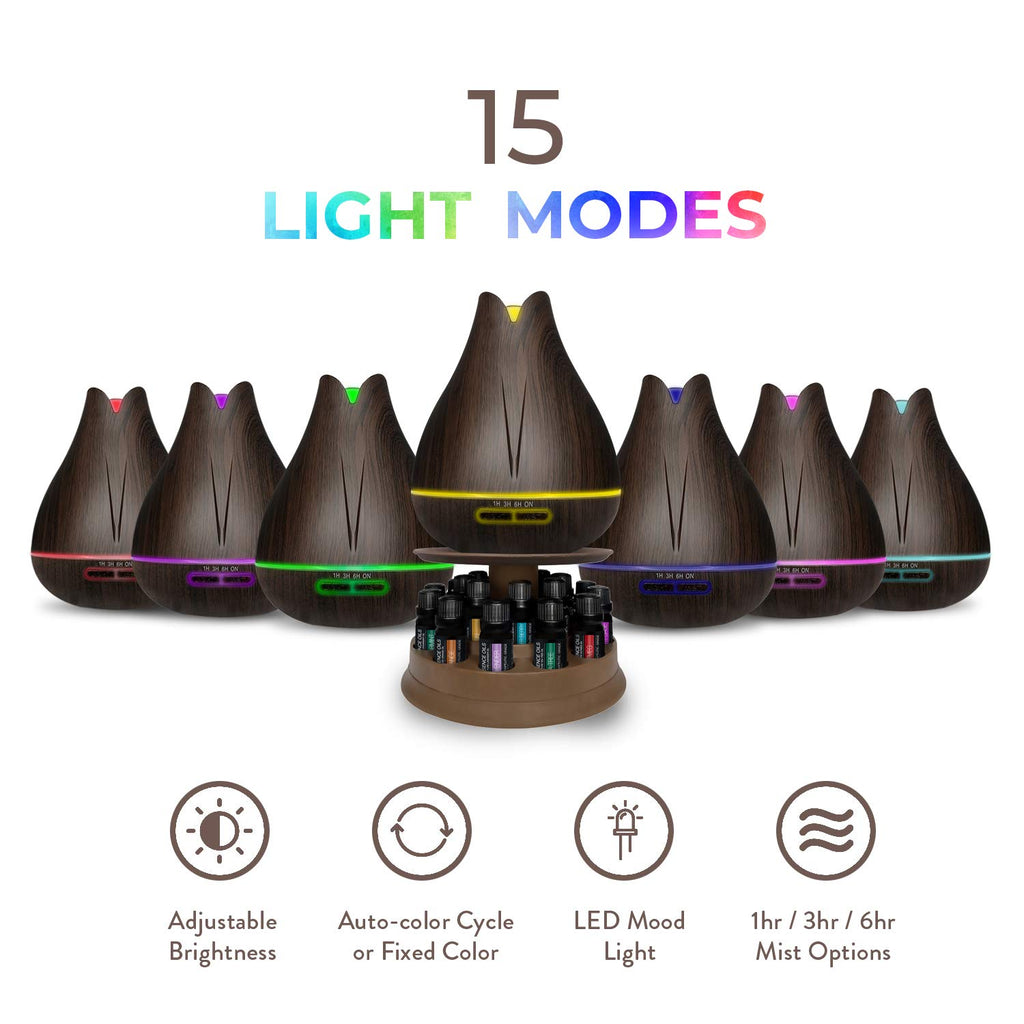 Pure Daily Care Aromatherapy Essential Oil Diffuser Gift Set with 20 Oils and Rotating Stand 400ml Ultrasonic Diffuser with 20 Essential Plant Oils - 4 Timers and 7 Ambient Light Settings