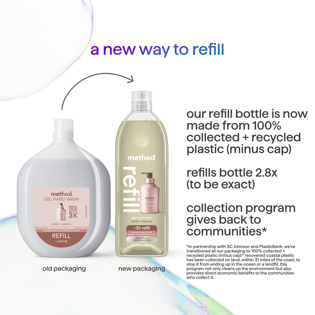 Method Gel Hand Soap Refill, Vanilla + Raspberry, 34 Fl Oz (Pack of 1) (Packaging May Vary)