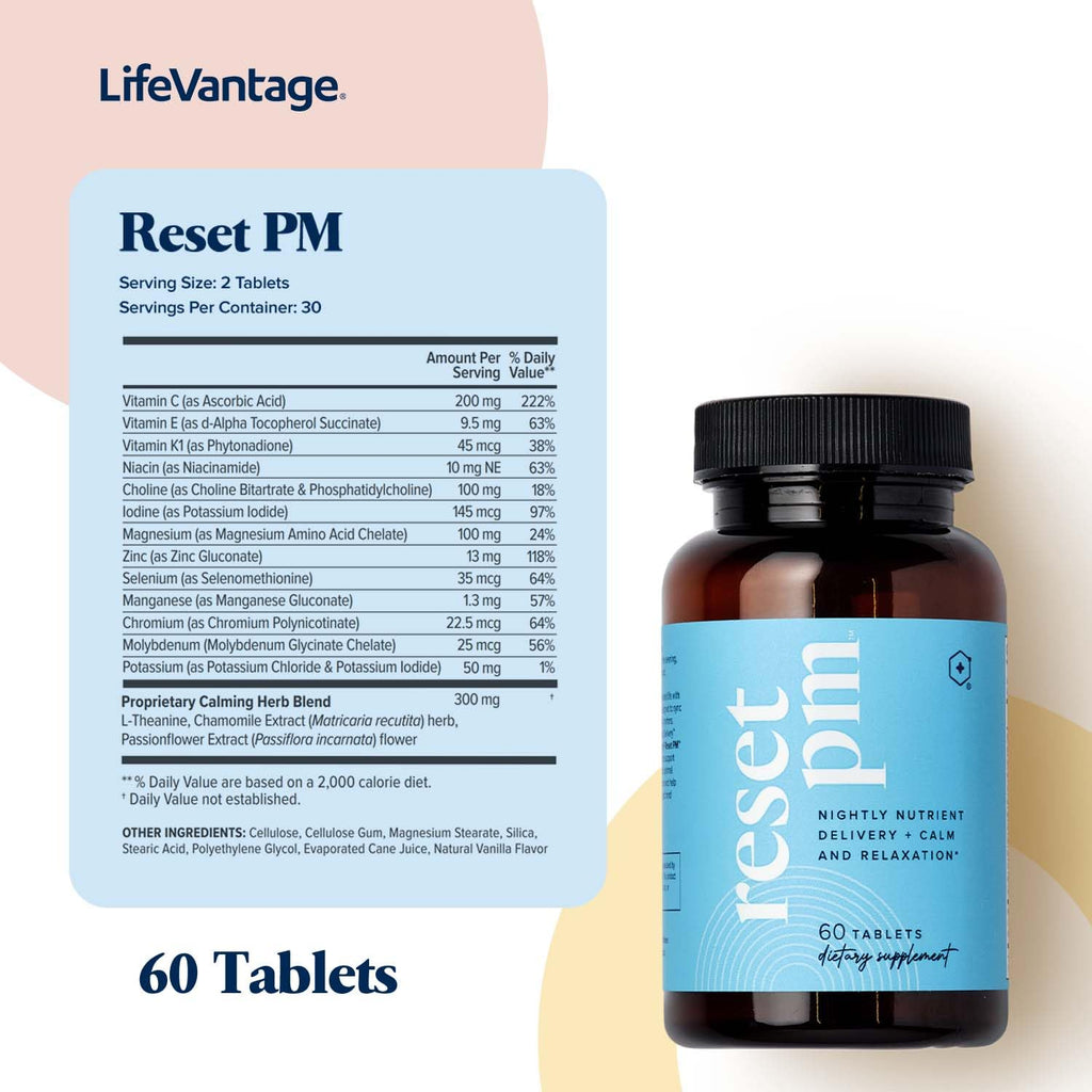 LifeVantage® Reset PM™ - Advanced Multi-Nutrient Supplement, Restful Sleep & Optimal Health - Timewise Nutrient Delivery™ for Relaxation & Morning Refreshment - Light Vanilla Coating - 60 Tablets