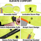 TICONN Reflective Rain Coat, Waterproof Hi Vis Safety Rain Jacket, Heavy Duty ANSI Class 3 High Visibility Trench Coat (L)
