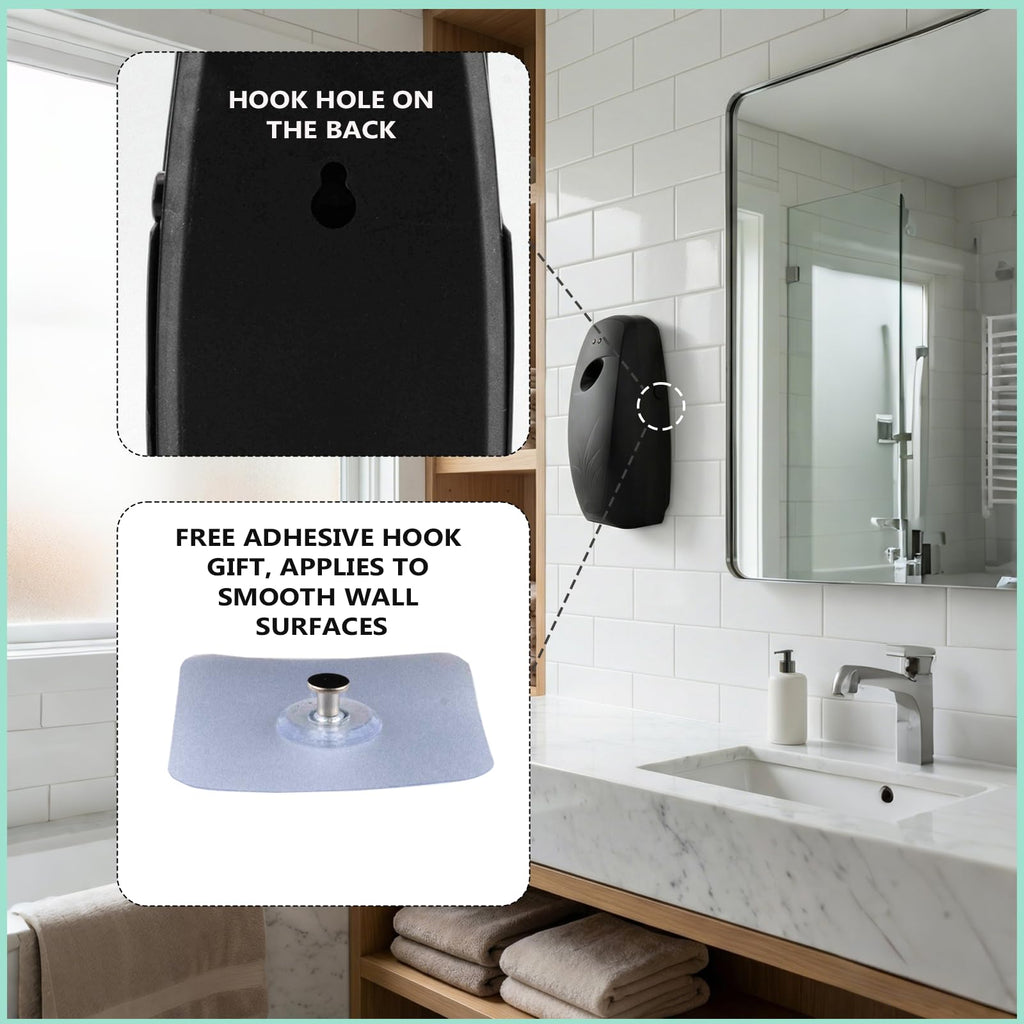 Automatic Air Freshener Dispenser – 2-Pack Wall Mounted Time Mist Spray for Home, Bathroom & Office – Battery Operated Scent Sprayer Compatible with Commercial Air Fresheners(Black)