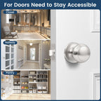 Vesmikit 5 Pack Brushed Nickel Door Knob, Round Interior Door Knobs for Hallway Closet, Non-Locking Passage Door Knobs, Keyless Door Handles for Left/Right Handle Doors