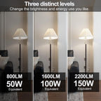 Super Bright 50/100/150W 3-Way A21 LED Light Bulb, 800/1600/2200 Lumens, 4000K Cool White, Non-dimmable, E26 Base, UL Listed, 2-Pack