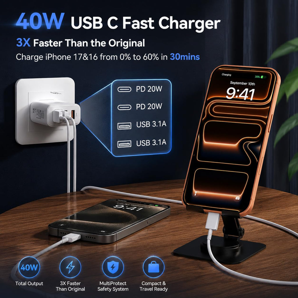 USB C Charger Block 40W USB Type C iPhone 18 Pro Charger Fast Charging Plug