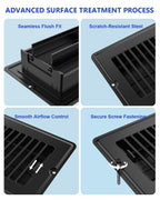 4x10 Floor Regsiter Vent Covers for Home Floor Wall Ceiling - Black with Screws for Easy Installation - Heavy Duty Steel Walkable Finish for Quiet Adjustable Air Vent Cover 4‘’ x 10‘’- 5 Pack