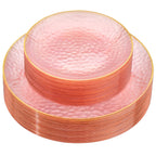 Rubtlamp 60Pcs Pink Plastic Plates,Clear Pink Plates With Gold Rim,Hammered Gold Plates Include 30Pink Plastic Dessert Platos, 30Gold Dinner Platos For Party