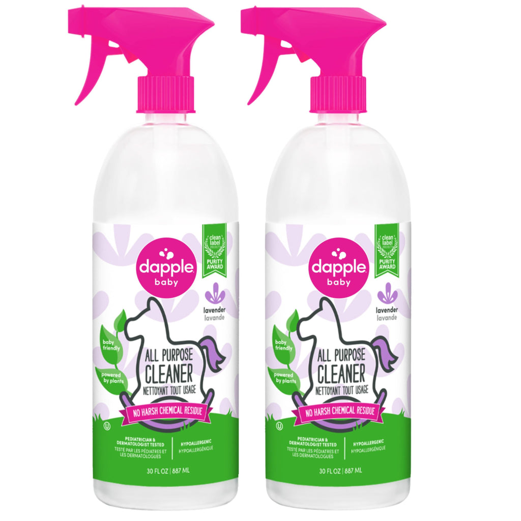 Dapple Baby All Purpose Cleaning Spray, Hypoallergenic for Toys, High Chairs, Swings, Counters, Powered by Plants, 1 Pump Included, Lavender, 30 Fl Oz (Pack of 2)