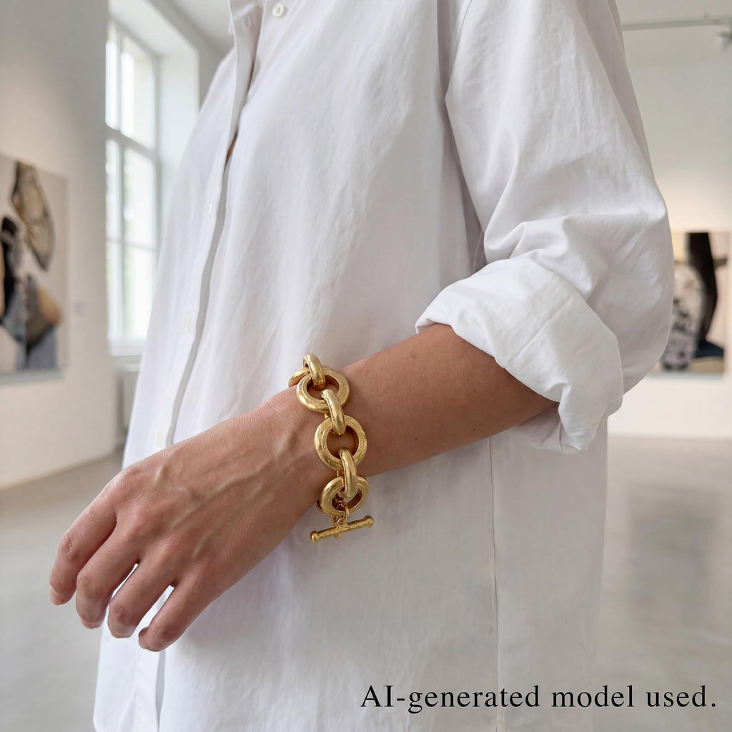 PanLuca 18K Gold Plated Hammered Toggle Bracelet for Women