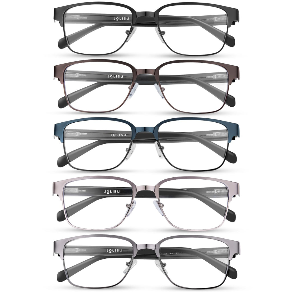 JOLISU 5PCS Reading Glasses Men - Blue Light Blocking Metal Frame for Mens/Women - Durable Readers Fit Read（2.00）