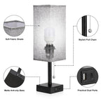 aooshine Bedside Table Lamps Set of 2 - Gray Bedroom Lamps with 3 Color Temperatures (3000K/5000K/4000K), Square Nightstand Light with USB C + A Charging Ports, Pull Chain Small Night Light