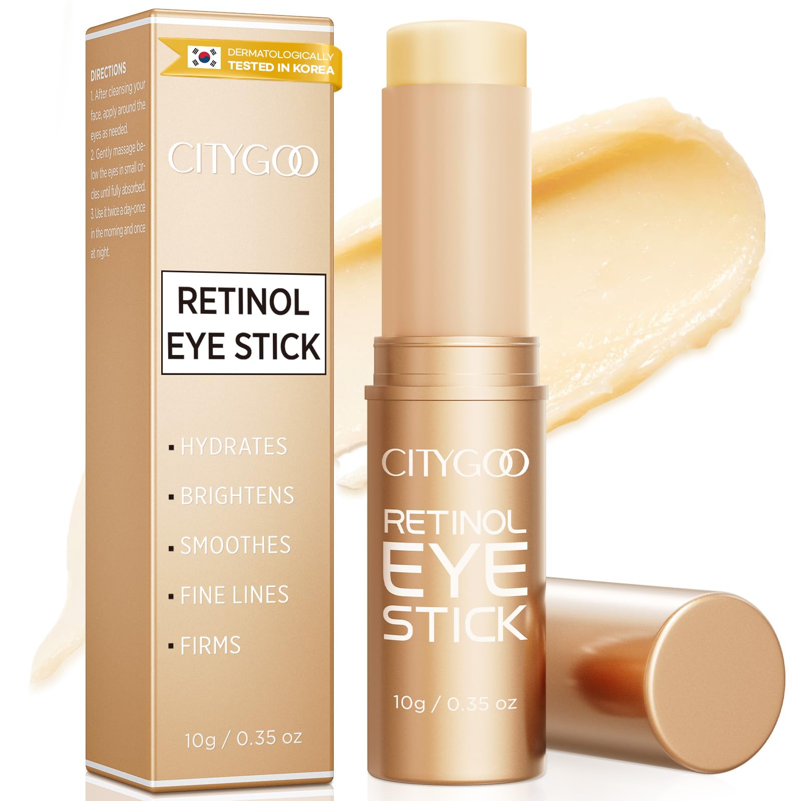 CITYGOO Retinol Eye Stick Hydrating: Dark Circle & Puffiness Balm with Retinol & Collagen - Anti Aging Wrinkle Cream For Women - Travel Friendly and Korean Skin Care (Retinol 10G)