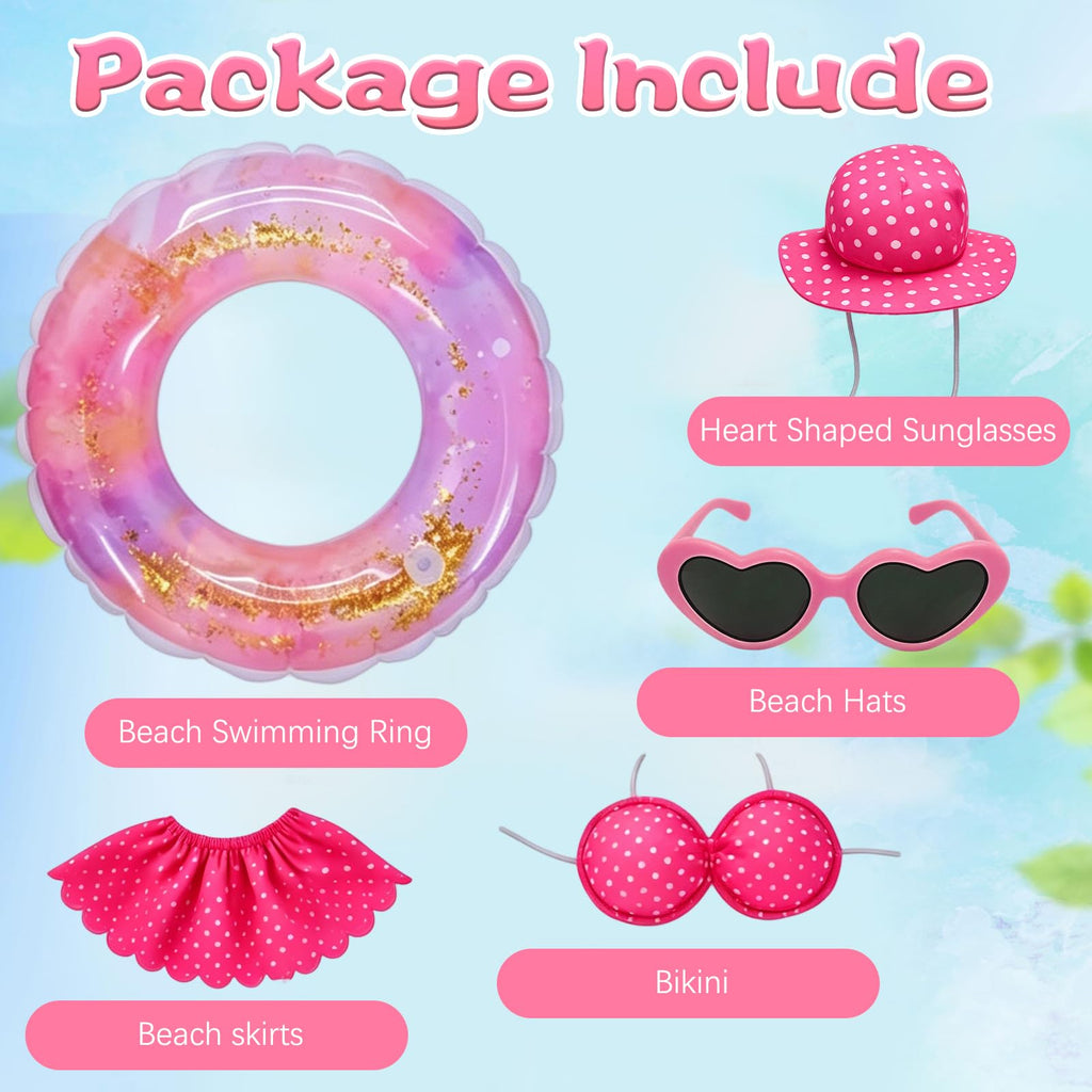 MeiAid Hawaiian Porch Goose Outfit, Summer Bikini Costume with Sunglasses & Wreath, Fits 23" Goose Statue, Garden Lawn Patio Yard Outdoor Decoration (Pink)