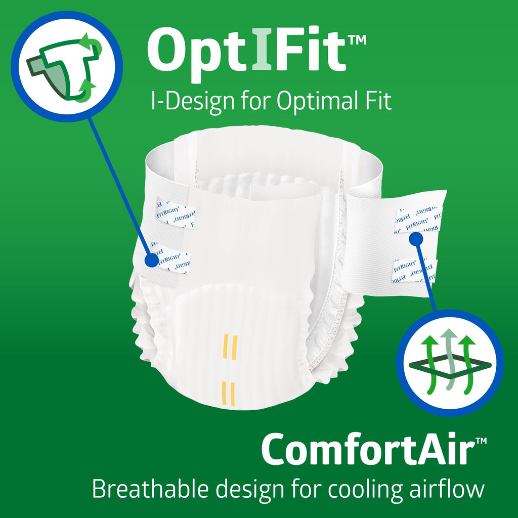 FitRight Adult Diapers, Ultra Heavy Absorbency, M (Waist Size 32in-44in), 80 Count, OptiFit Incontinence Briefs for Men and Women, Disposable, Moisture-Wicking, Leak Protection,