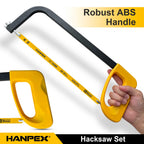 Hanpex 12in. High-Tension Hacksaw Frame with 5pcs Extra Bi-metal Blades, Hand Saw Suitable for Metal, wood, PVC, Carpentry