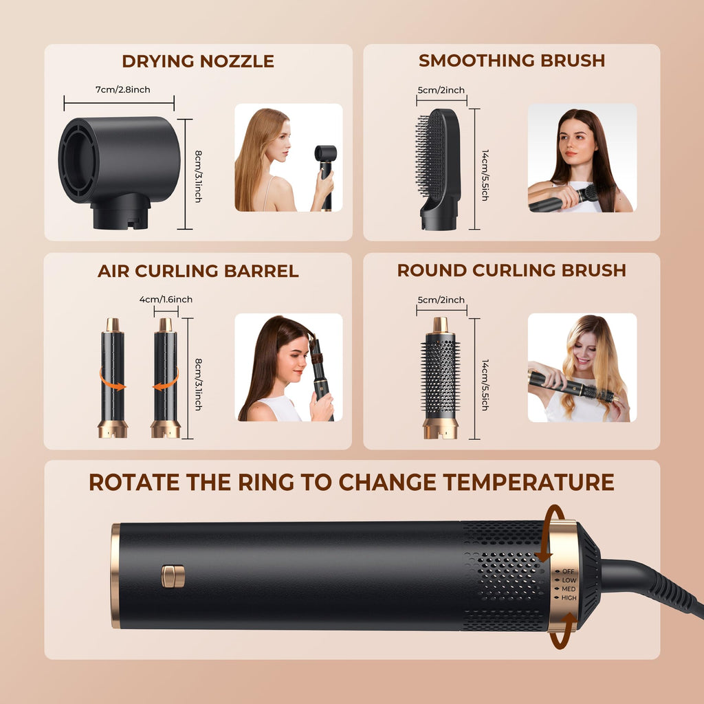 5 in 1 Blow Dryer Brush, Upgrade Hair Dryer Brush Air Curler Air Curling Wrap Styler, Detachable Hot Air Brush Negative Ion Curling Brush Iron, Hair Styling Tools for Drying Curling Straightening