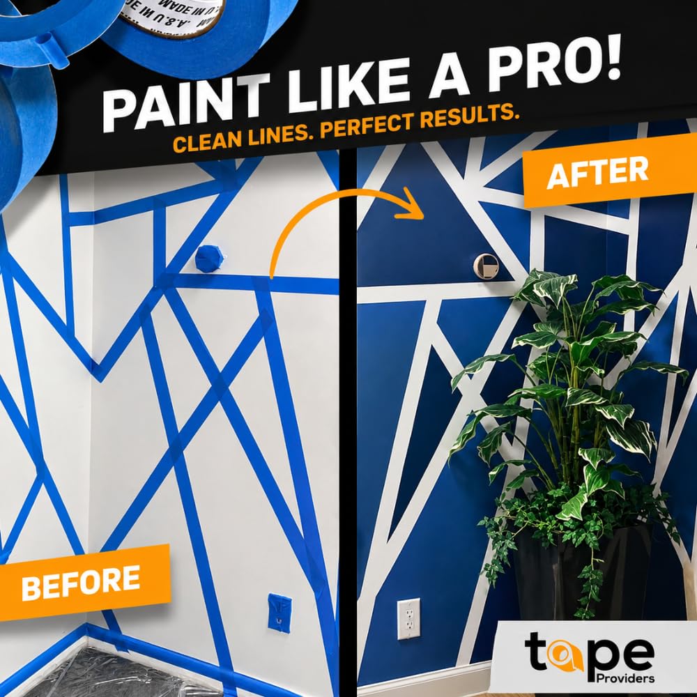Made in USA Blue Painter’s Tape - 1 inch x 60 yds. (12 Pack) Thick & Wide Masking Tape for Safe Wall Painting, Building, Remodeling, Labeling, Edge Finishing