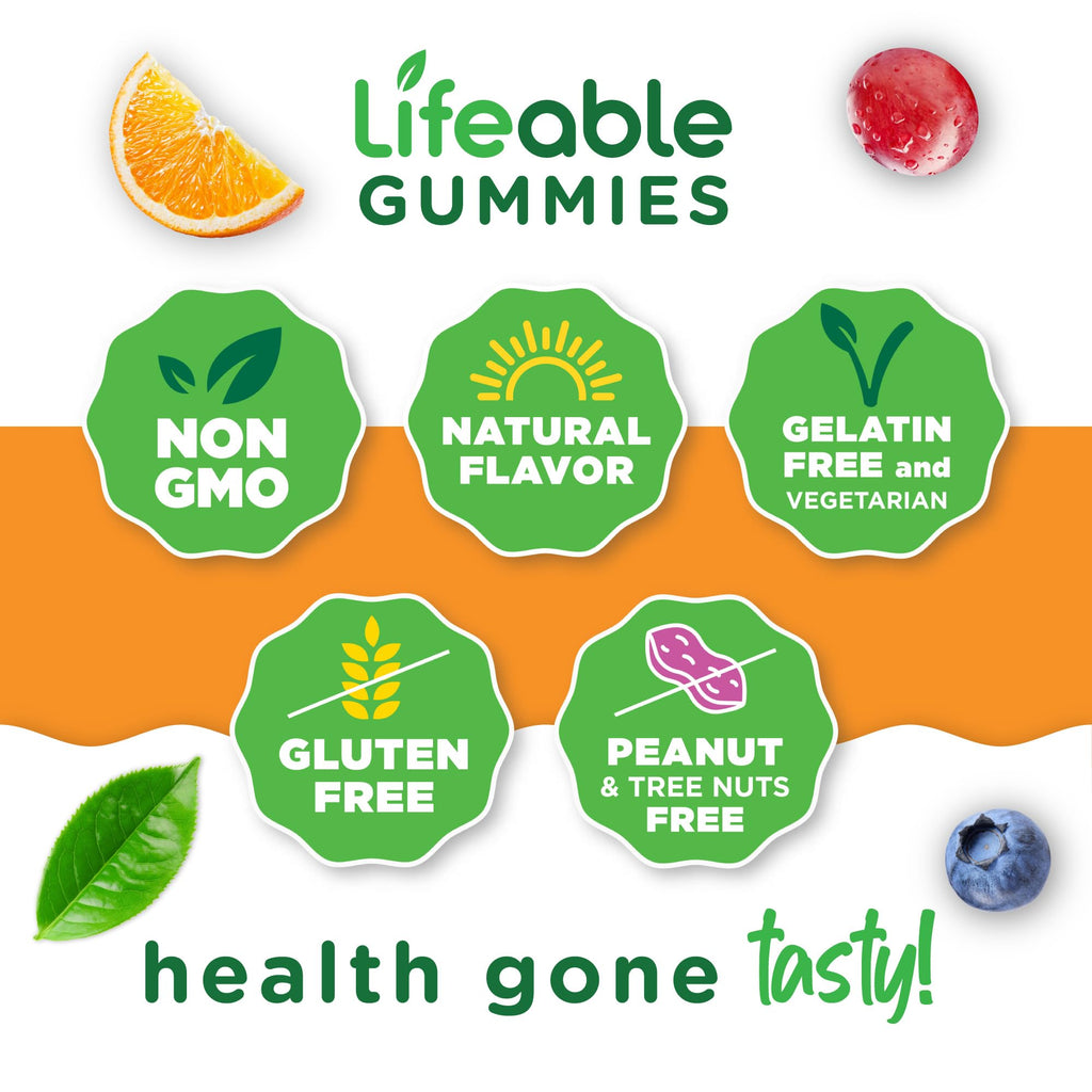 Lifeable Vitamin B6 Gummies | 100mg | Great Tasting VIT B6 Supplement | Vegan B6 Vitamins for Nerve Support Supplement | Vitamin B 6 for Adults, Men, Women | 60 Gummies (Pack of 2)