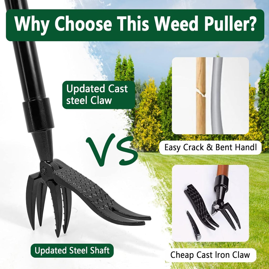 Upgraded Weed Puller Tool Stand Up Heavy Duty: Alloy Long Handle & 4-Claw Steel Head Design, Durable And Lightweight Weeding Tool Gardening Supplies - No Need to Bend Over Or Kneel Down to Weed Easily