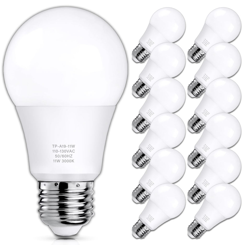 MAXvolador A19 LED Light Bulbs, 100 Watt Equivalent LED Bulb, 1100 Lumens Soft White 3000K E26 Medium Base, Non-Dimmable 11W LED Bulb 12-Pack