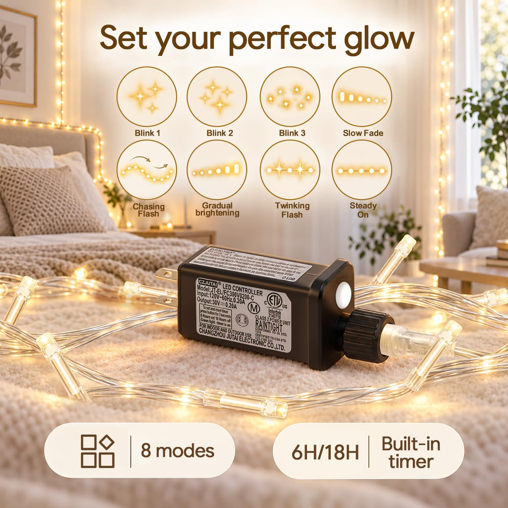 100+16.4FT Warm White Christmas Fairy Lights, Connectable String with Timer
