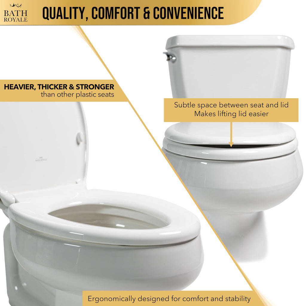 Bath Royale Soft Close Toilet Seat Round with Lid BR500-00 White, Comfortable, Durable, Sturdy, Stain-Resistant and Easy to Clean, Fits All Toilet Brands, Executive Series