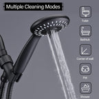 Shower Head with Handheld, Briout 5-Settings Showerhead High Pressure Powerful Water Spray Shower Head with Stainless Steel Hose and Adjustable Mount, Matte Black
