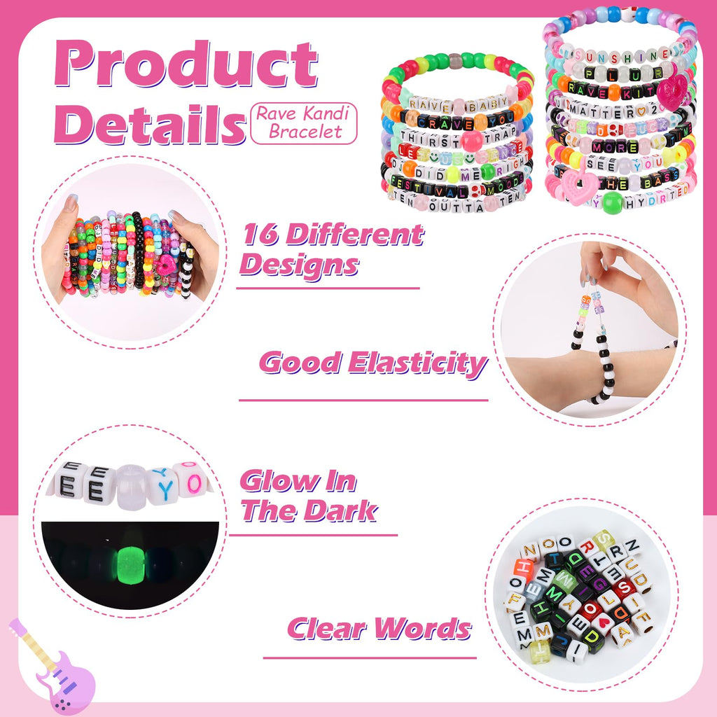 SMAODSGN 16Pcs Rave Music Bracelets Set Glow In The Dark EDM Music Stretch Bracelets Multicolor Rave Party Favor for Women Men EDM Party Music Festival