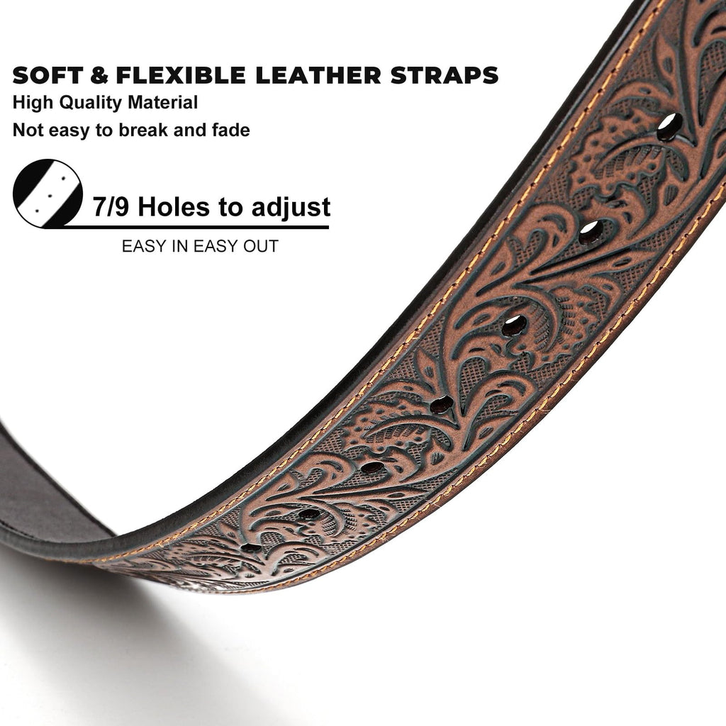 BELTROAD Western Leather Buckle Belt for Men Women Cowgirl Cowboy Belt Gift