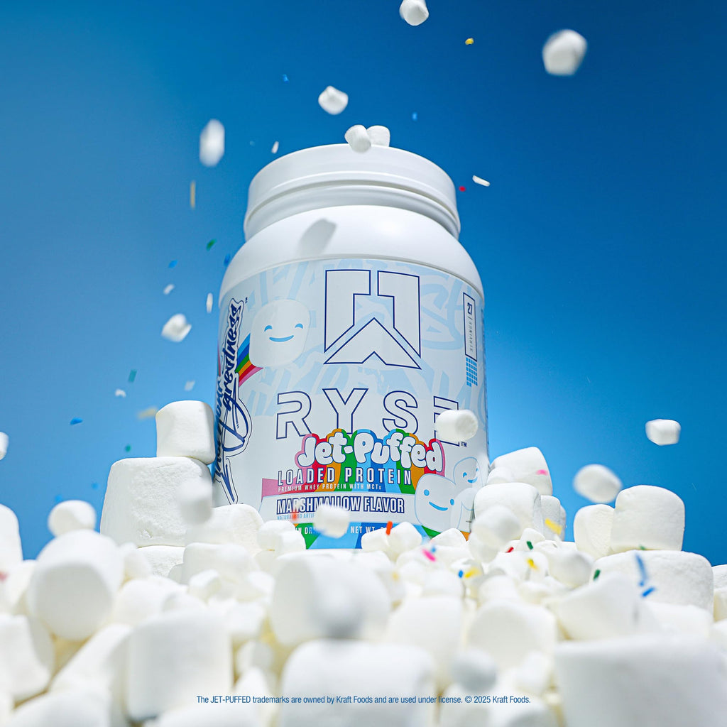 RYSE Loaded Protein Powder - Jet-Puffed Marshmallow - 25g Whey Protein Isolate & Concentrate with Prebiotic Fiber & MCTs - Low Carb, Low Sugar, Digestive-Friendly - 27 Servings / 2 lb Tub