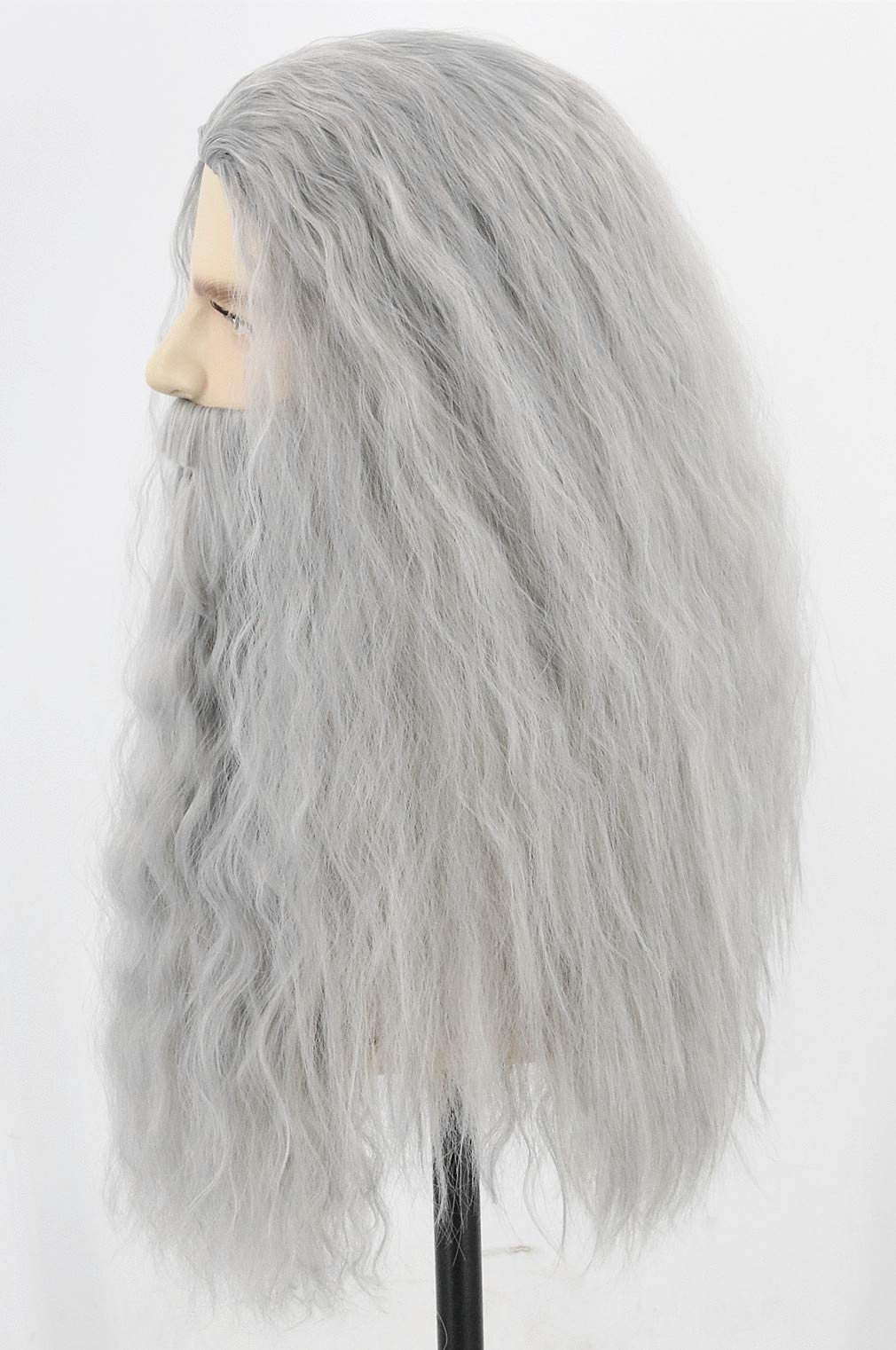 Topcosplay Men Wigs and Beard Set Long Gray Cosplay Halloween Costume Party Wizard Wig