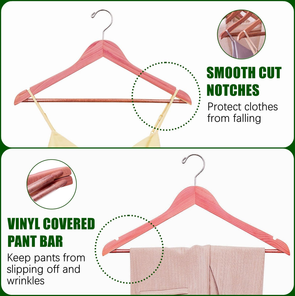 Amber Home 30 Pack American Red Cedar Hangers, Smooth Finish Wood Coat Hangers for Suit Shirt, Aromatic Cedar Clothes Hangers with Swivel Hook & Notches for Dress, Jacket, Pants