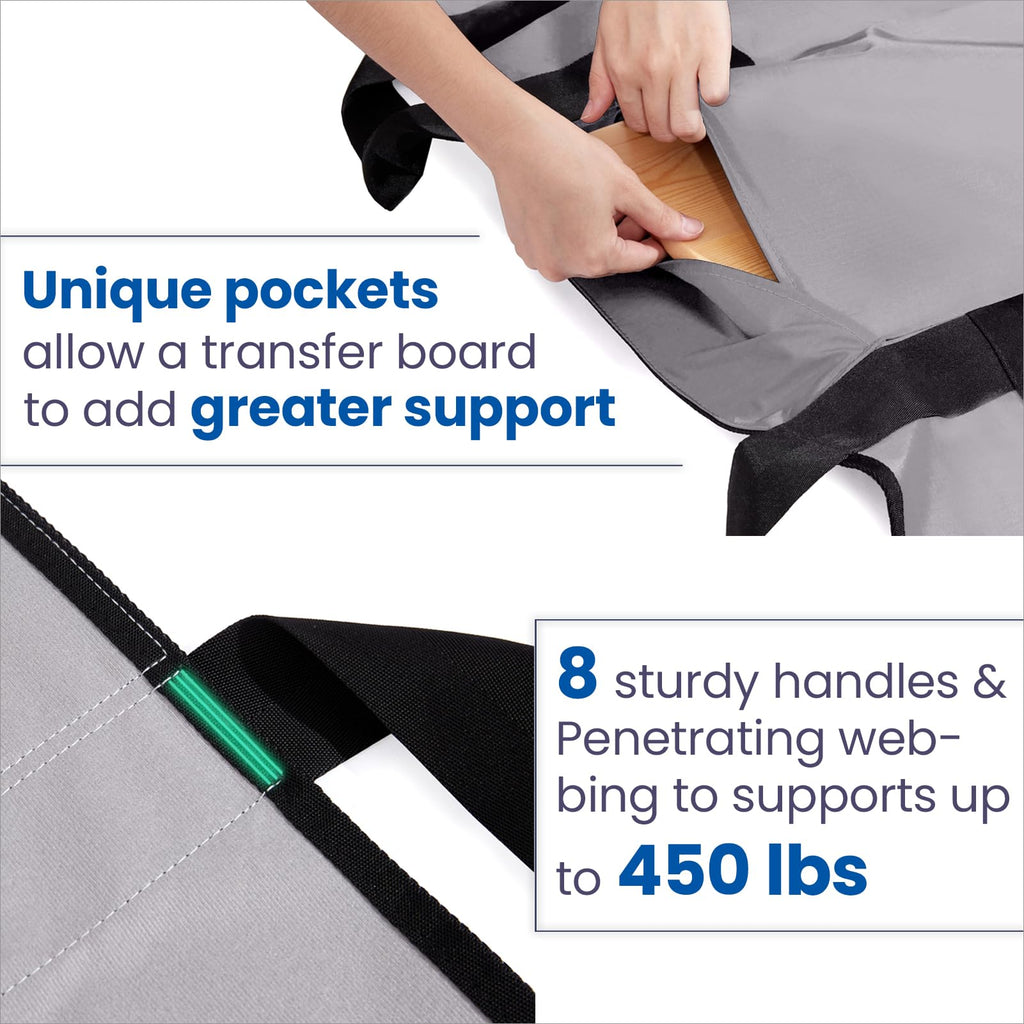 NIHAO Draw Sheet with Handles Positioning Bed Pad Washable 48" x 40" Multipurpose Patented Flannel Patient Transfer Sheet for Bedridden Lifting Turning Sliding, Navy Blue