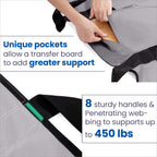 NIHAO Draw Sheet with Handles Positioning Bed Pad Washable 48" x 40" Multipurpose Patented Flannel Patient Transfer Sheet for Bedridden Lifting Turning Sliding, Navy Blue