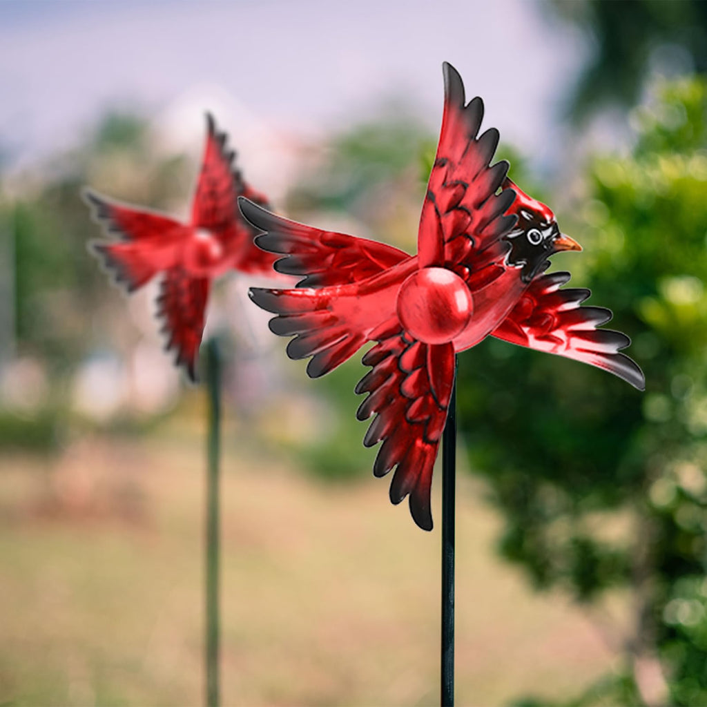 MUMTOP Cardinal Wind Spinner Outdoor, 2 Pack Metal Red Bird Garden Windmill