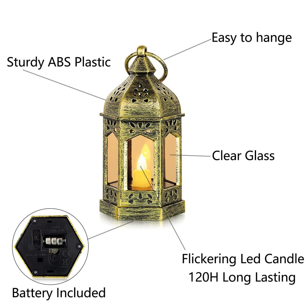 Hewory 10PCS Gold Mini Lanterns for Party Decoration, Flickering LED Candle
