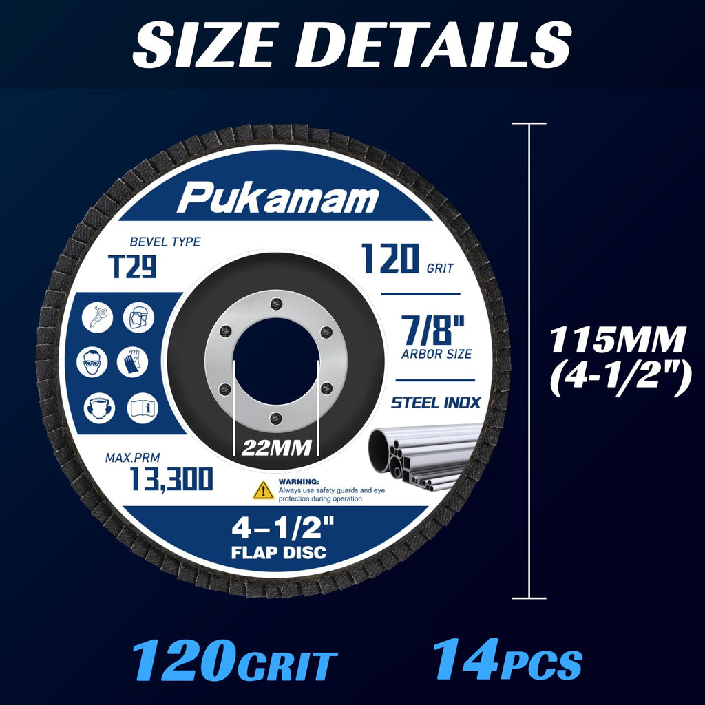 14 Pack Zirconia Flap Discs 4 1/2 for Angle Grinder 120 Grit
