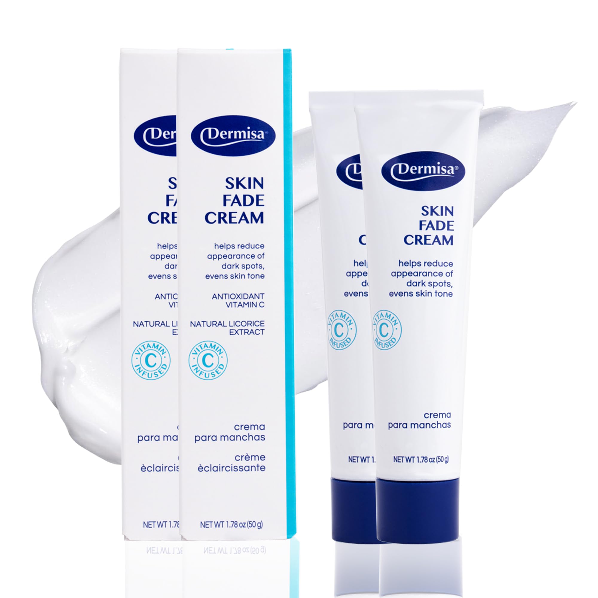 Dermisa Skin Fade Cream with Vitamin C, Licorice and Emblica - Dark Spot Corrector and Face Moisturizer for Sun Spots, Age Spots and Freckles - 1.78 Oz, Pack of 2