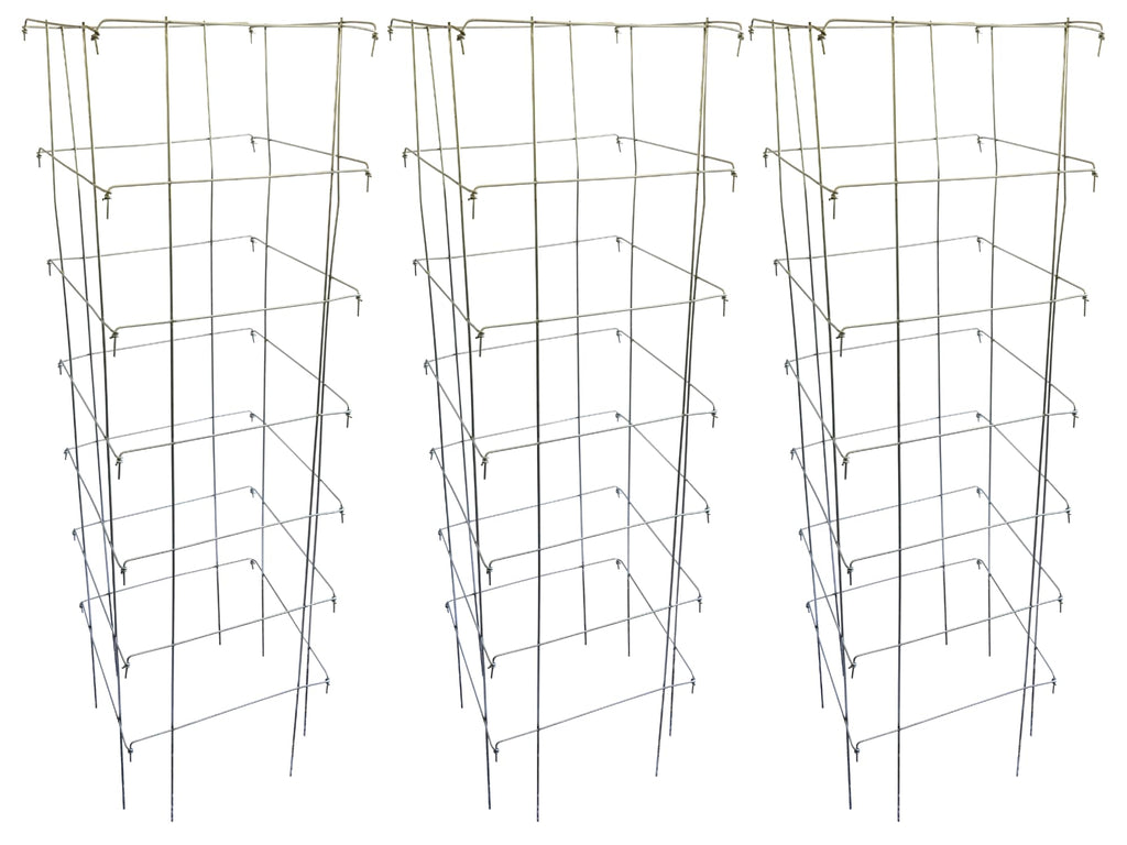 Happy Trees Large Heavy Duty Tomato Cages - Support Trellis for Climbing Vegetables and Plants - 18" x 18" x 58" - Thick Gauge Galvanized Steel, Collapsible Easy Storage, 3-Pack, Made in USA