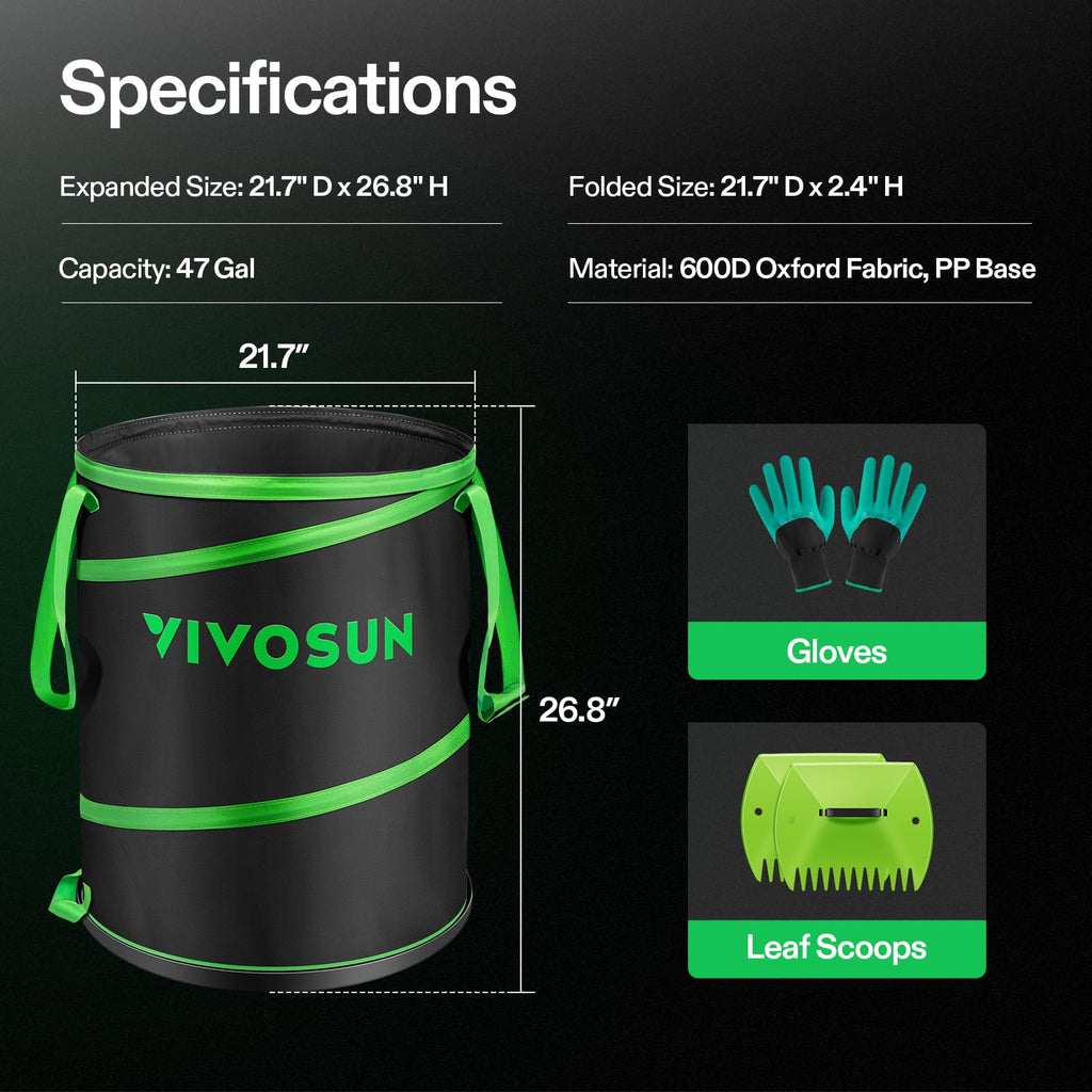VIVOSUN 2-Pack 47-Gallon Collapsible Garden Bag, Yard Waste Containers