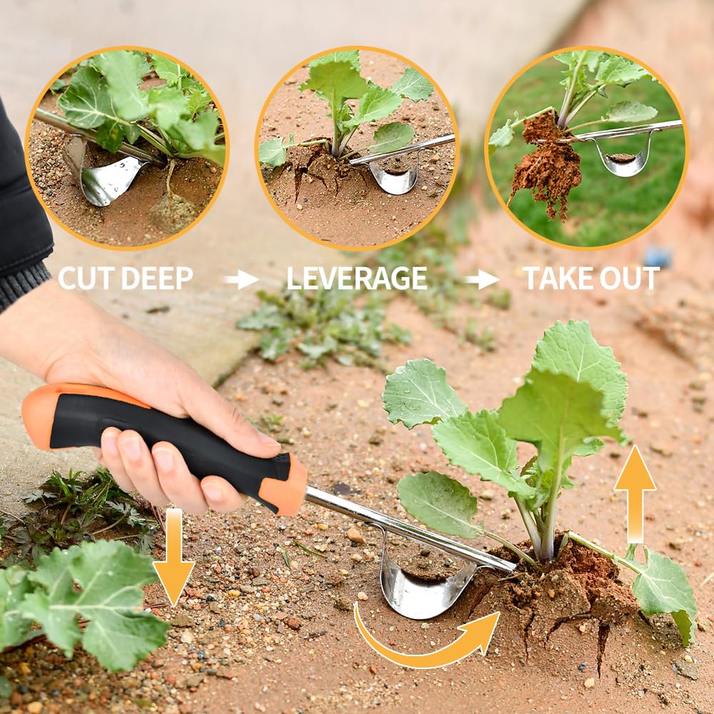 DWULCX 3 Pack Manual Weed Puller Tool, New Garden Stainless Steel Weeder Tool Hand Weeder Tool,Multi-Purpose Weed Remover Tool Weeding Tools for Gardening(Rubber Handle)