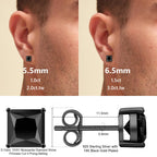KRKC Black Moissanite Stud Earrings for Men, Sterling Silver, Princess Cut